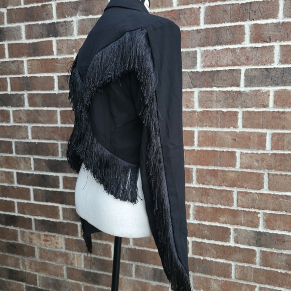Black Cropped Blazer with Fringe Sz M - Picture 6 of 10